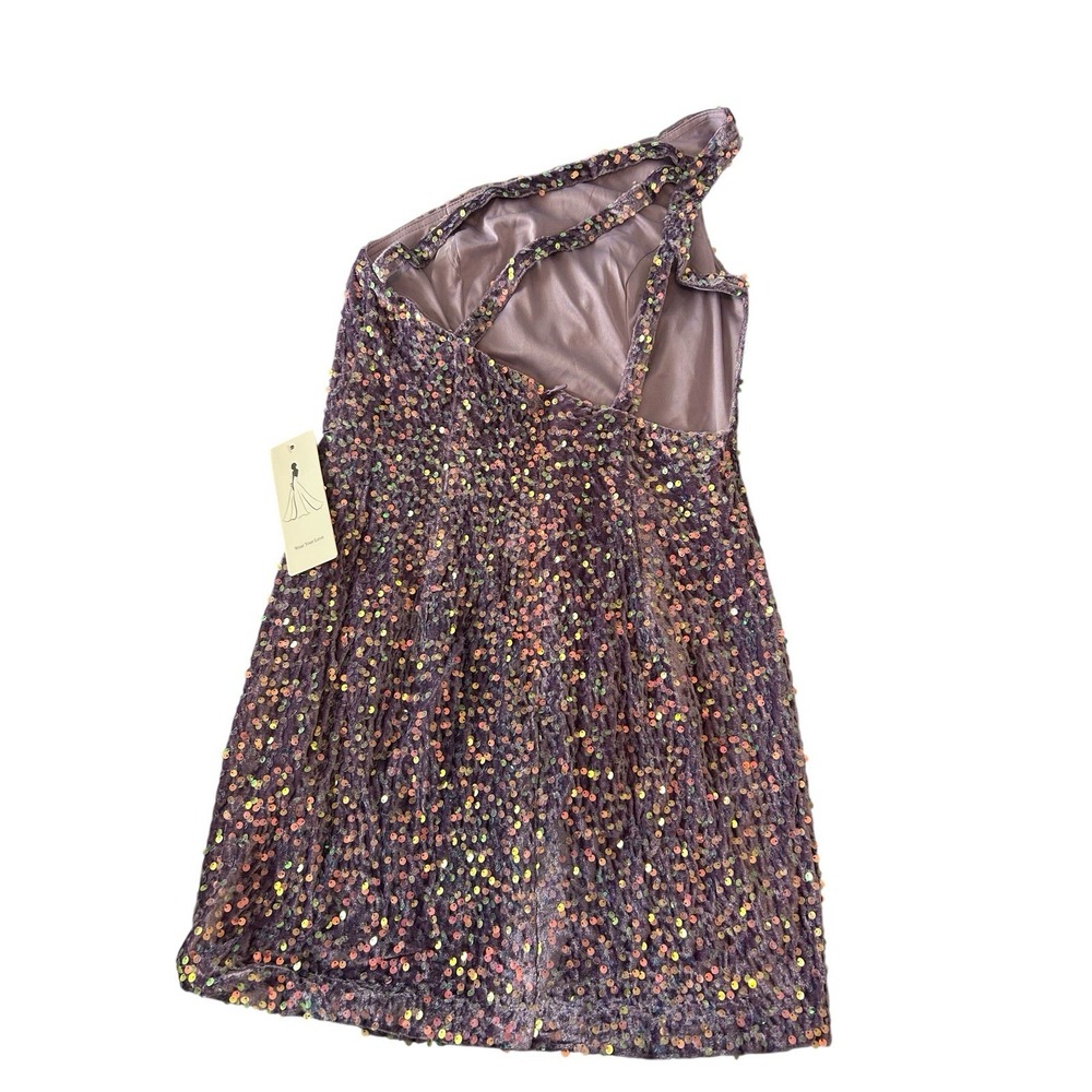 Prom Ball Homecoming One Strap Shirt Sequined Dress Purple New 8/M 3124 - Picture 2 of 7